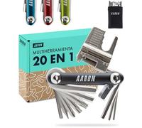 AARON Herramienta multifunción 20 en 1 para bicicleta, de acero inoxidable/aluminio, plegable, con muchas funciones, en negro