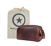 Aaron Leather - Neceser de cuero para hombre, kit de aseo personal, con forro impermeable, color marrón oscuro