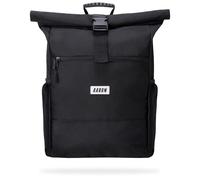 AARON Rolltop - Mochila para hombre y mujer, con compartimento para portátil, incluye soporte AirTag, mochila enrollable para mujer, de PET reciclado para UNI, viajes, vida cotidiana, color negro y