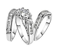 aaSccex - Anillos brillantes para mujer, anillo en conjunto de anillos de promesa, anillo de compromiso, conjunto de tres piezas, organizador de anillos de joyería, 6, Metal, Ninguna piedra preciosa