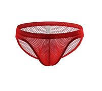 AaSccex - Calzoncillos para hombre, transparente, de malla cómoda, ligera, cintura baja, suave, sexy, erótica, de moda, estiramiento, color liso, slip para hombre, sexy, transpirable, rojo, L