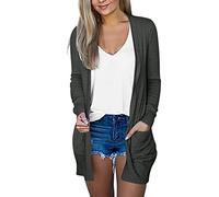aaSccex Cárdigan largo para mujer, talla grande, cárdigan de manga larga para mujer, chaqueta deportiva para primavera, abrigos secos, cárdigan con cuello en V, bolsillos para mujer, abrigo sólido