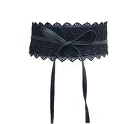 aaSccex Chaqueta de cera para mujer, color amarillo, cinturón de piel sintética, estilo obi moderno, encaje, pajarita, cinturón envolvente ancho, gorro y bufanda para hombre, Negro , Talla única