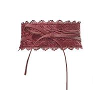 aaSccex Chaqueta de cera para mujer, color amarillo, cinturón de piel sintética, estilo obi moderno, encaje, pajarita, cinturón envolvente ancho, gorro y bufanda para hombre, Vino, Talla única