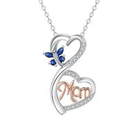aaSccex Elegante collar con colgante de corazón para mamá, elegante diseño de mariposa con azul perfecto para el día de la madre, paquetes de collares para mamá, cobre, No es una piedra preciosa
