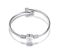 aaSccex Pulsera de plata con inicial, regalo para el día de la madre, pulsera de plata gruesa peralizada para mujeres, parejas, pulseras iluminadas, regalos de cumpleaños para mujeres, talla única,
