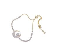 aaSccex - Pulsera para mujer, color azul con perlas y anillos cúbicos, brillantes, para mujer, pulsera de luna y mano, acero negro natural, inoxidable, pulseras de joyería, talla única, Metal, No es