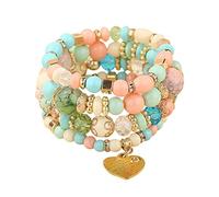 aaSccex Pulseras de perlas apilables para mujer y hombre, multicapa, conjunto de joyas multicolor, pulsera de piel, ancho para mujer, talla única, Cristal, No es una piedra preciosa