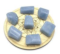 Aashita Creations 7 Pcs Natural Angelite Tumbled Gemstones Kit with Healing Crystal Chakra Wooden Grid for Healing Crystals