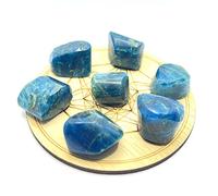 Aashita Creations 7 Pcs Natural Apatite Tumbled Gemstones Kit with Healing Crystal Chakra Wooden Grid for Healing Crystals