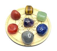 Aashita Creations 7 Pcs Natural Chakra Amethyst Sodalite Tiger Eye Green Aventurine Yellow Aventurine Carnelian Jasper Tumbled Gemstones Kit with Healing Crystal