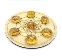Aashita Creations 7 Pcs Natural Citrine Tumble Gemstones Kit with Healing Crystal Chakra Wooden Grid for Wicca, Reiki and Energy Crystal Healing (Citrine)