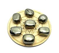 Aashita Creations 7 Pcs Natural Pyrite Tumbled Gemstones Kit with Healing Crystal Chakra Wooden Grid