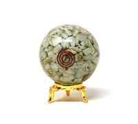 Aashita Creations Amazonite Orgonite Sphere Ball with Holder - Natural Carved 50-60 mm