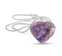 Aashita Creations Amethyst Natural Healing Stone Pendant Heart Shape Crystal Stone Pendant/Locket with Metal Chain