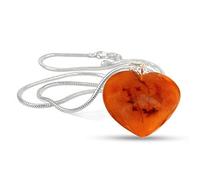 Aashita Creations Carnelian Natural Healing Stone Pendant Heart Shape Crystal Stone Pendant/Locket with Metal Chain