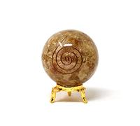 Aashita Creations Citrine Orgonite Energy Sphere Ball with Holder - Natural Carved 50-60 mm