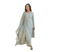 Aashita Creations - Conjunto kurta para mujer | Conjunto de pantalón Kurta para mujer con Dupatta_314, gris, L