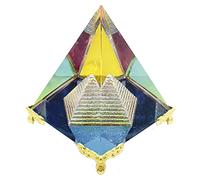 Aashita Creations Fengshui Multicolor Crystal Pyramid On Golden Stand for Vastu Correction, Good Luck & Prosperity (7cm)