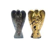 Aashita Creations Golden Pyrite & Grey Hematite Stone Healing Crystal Angel 2 inch | Natural Stone | Rough Stone | Astrology Stone | Combo of 2 Pieces