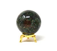 Aashita Creations Green Mica Orgonite Sphere Ball with Holder - Natural Carved 50-60 mm