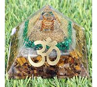 Aashita Creations Multistone Orgone Crystal Pyramid Malachite Selenite Tiger Eye with Om Symbol