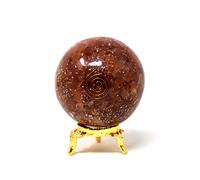 Aashita Creations Red Carnelian Orgonite Energy Sphere Ball with Holder - Natural Carved 50-60 mm