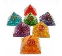 Aashita Creations Set of 7 Pcs Seven Chakra Orgone Crystal Pyramid of Onyx Dyed Crystal Multistone for Reiki Healing