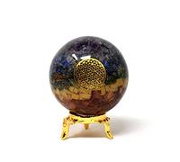 Aashita Creations Seven Chakra Flower of Life Orgonite Sphere Ball with Holder - Natural Carved 50-60 mm