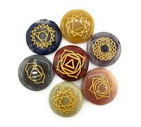 Aashita Creations Seven Chakra Reiki Crystal Healing Set of 7 pcs with Box 7 Chakra Symbol Engraved Vastu/Gifts/Wealth, Attracts Business Luck(Round Reiki Set)