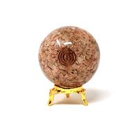 Aashita Creations Sunstone Orgonite Sphere Ball with Holder - Natural Carved 50-60 mm