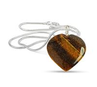 Aashita Creations Tiger Eye Natural Healing Stone Pendant Heart Shape Crystal Stone Pendant/Locket with Metal Chain