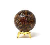 Aashita Creations Tiger Eye Orgone Sphere Ball with Holder - Natural Carved 50-60 mm