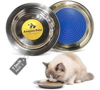 AASPIRE PETS Cuencos de acero inoxidable para gatos, 7 pulgadas de ancho, con placas base de silicona adheridas antideslizantes, plato de alimentación plano y poco profundo para gatos, gatitos y