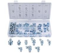 Aatpuss 110 Piezas Surtido de Engrasadores,Engrasadores de Grasa,Engrasadores Boquillas de Engrase M6 M8 M10,Boquilla para Pistola de engrase 45° 90° 180°,Boquillas de Engrase de Niquelado Surtido de