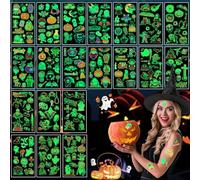 Aatpuss 200+ Piezas Tatuajes de Halloween Para Niños, Tatuaje de Halloween Que Brilla en La Oscuridad, Calabaza, Murciélago, Bruja, Pegatinas de Halloween Que Brillan en La Oscuridad