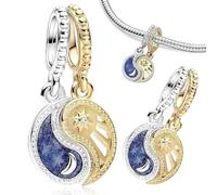 Aatpuss Colgante Sol y Luna, Charms Mujer Sol Luna Estrella, Colgante Sol y Luna Dividido en Plata de Ley 925, Adecuado Para Fiestas Charms Mujer Sol Luna Estrella Para Mujeres Regalos