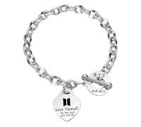 Aatpuss Pulsera Con Colgante En Forma De Corazón, Pulseras De Cadena De Acero Inoxidable Para Mujer, Bts Pulseras Niña, Grabado En Pulsera, Braccialetto Da Donna, Regalos De Los Fans De Bts