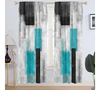 AAtter Teal Black and Grey Window Curtain Turquoise Aqua Gray Silver White Geometric Abstract Simple Art Living Room Bedroom Window Drapes Treatment Fabric 1 Pair Home Decor, 42" W x 84" L, Modern