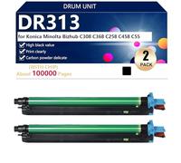 aauot DR313 Tambor de Alta Capacidad de Repuesto para Konica Minolta Bizhub C308 C368 C258 C458 C55 Impresoras, Impresión de Alta Definición, 100000 Páginas,Black-2 Pack
