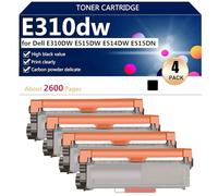 aauot E310dw Cartucho de Tóner de Alta Capacidad de Repuesto para DELL E310DW E515DW E514DW E515DN Impresora, 2600 Páginas,Black-4 Pack