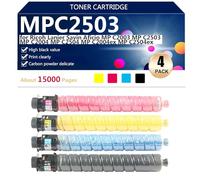 aauot MPC2503 Cartucho de Tóner de Repuesto para Ricoh Lanier Savin Aficio MP C2003 MP C2503 MP C2004 MP C2504 MP C2004ex MP C2504ex Impresoras, 15000 Páginas,BCMY-1 Pack