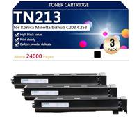aauot Negro TN213 Cartucho de Tóner de Repuesto con Chip para Konica Minolta bizhub C203 C253 Impresoras, Impresión de Alto Volumen,Black-3 Pack