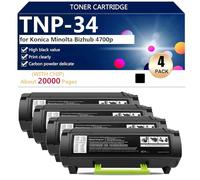 aauot (Paquete de 4) TNP-34 Cartuchos de Tóner de Extra Alto Rendimiento para Konica Minolta Bizhub 4700p Impresoras, Impresión de Alto Volumen,Black-4 Pack