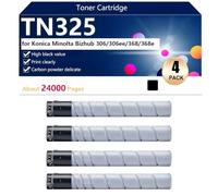 aauot TN325 Cartucho de Tóner para Konica Minolta Bizhub 306 306ee 368 368e Impresoras, 24000 Páginas,Black-4 Pack