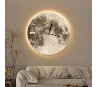 AAVEDA Reloj de pared de luna, reloj de pared luminoso silencioso de 12 pulgadas, reloj de luz nocturna LED, sin tictac, patrón de luna redonda, decoración de sala de estar para baño, dormitorio,