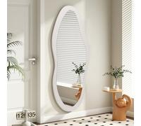 AAZZKANG Espejo de pared asimétrico de madera irregular de longitud completa, moderno y grande para dormitorio, vestidor, sala de estar, entrada, color blanco, 120 x 50 cm