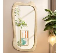 AAZZKANG Espejo de pared asimétrico de madera rústica irregular para colgar - Gran espejo decorativo para baño, dormitorio, sala de estar, pasillo - 80 x 50 cm