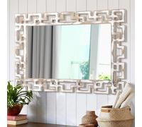 AAZZKANG Espejo de pared decorativo de 65 x 45 cm, grande, rectangular, rústico, colgante, con marco de madera, decoración artística para dormitorio, sala de estar, baño, casa de campo