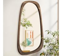 AAZZKANG Espejo de pared grande con marco de madera irregular de 90 x 60 cm, espejos colgantes asimétricos vintage para baño, dormitorio, sala de estar, entrada, decoración del hogar